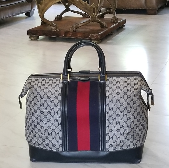 Fabulous Rare Vintage Gucci web travel weekender Boston Train Case luggage bag - Picture 7 of 16